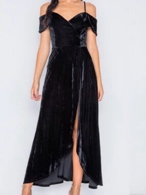 Soprano Velvet Off-Shoulder Maxi Romper Dress with Front Slit Sexy Evening Gray